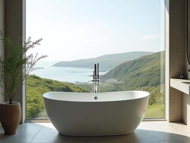 Serene bathroom with ocean views in a coastal retreat, Co. Clare.